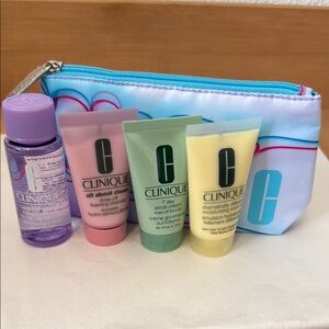 NWT Clinique Facial Care Travel Size Essentials + Small Clinique Bag